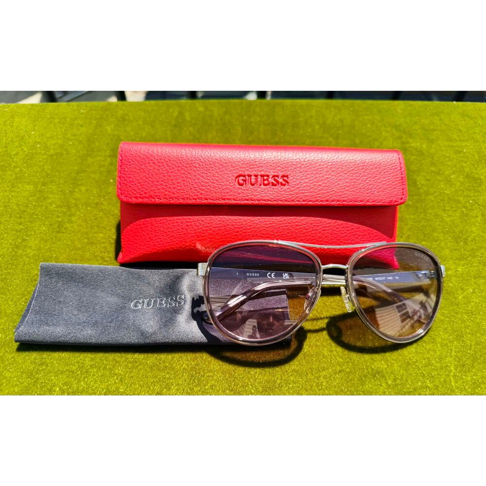 😎 GUESS Factory Classic Pilot Sunglasses • Silver & Purple Smoke Gradient • NWT